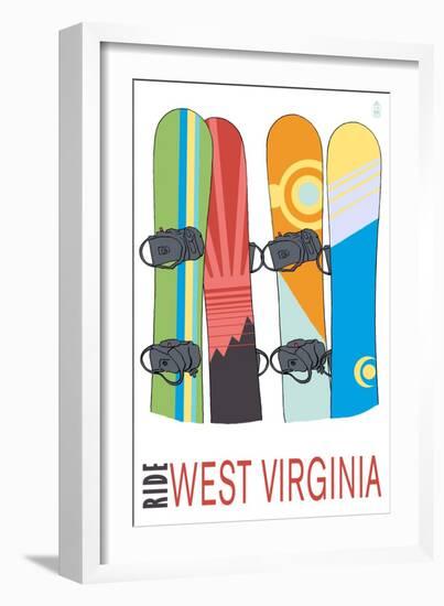 West Virginia - Snowboards in Snow-Lantern Press-Framed Art Print