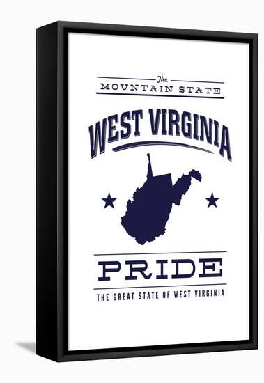 West Virginia State Pride - Blue on White-Lantern Press-Framed Stretched Canvas