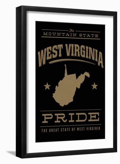 West Virginia State Pride - Gold on Black-Lantern Press-Framed Art Print