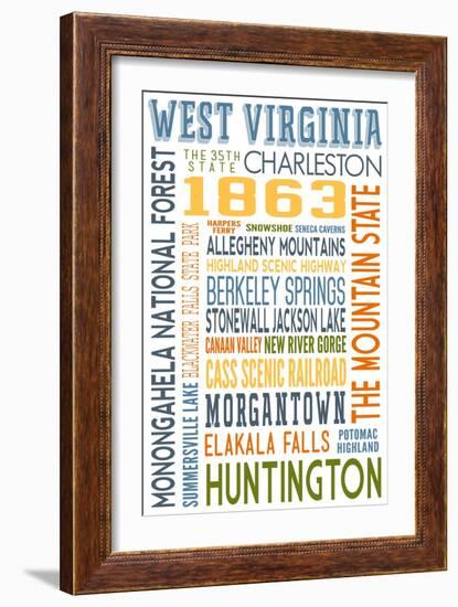 West Virginia - Typography-Lantern Press-Framed Art Print