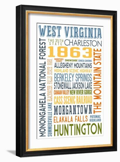 West Virginia - Typography-Lantern Press-Framed Art Print