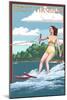 West Virginia - Water Skier and Lake-Lantern Press-Mounted Art Print