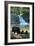 West Virginia - Waterfall and Bears-Lantern Press-Framed Art Print