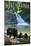 West Virginia - Waterfall and Bears-Lantern Press-Mounted Art Print