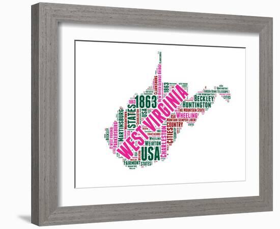 West Virginia Word Cloud Map-NaxArt-Framed Art Print