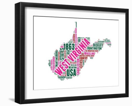 West Virginia Word Cloud Map-NaxArt-Framed Art Print