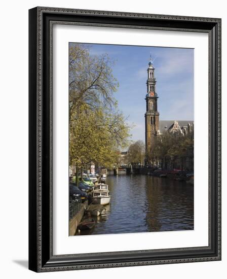 Westerkerk Church and the Prinsengracht Canal, Amsterdam, Netherlands, Europe-Amanda Hall-Framed Photographic Print