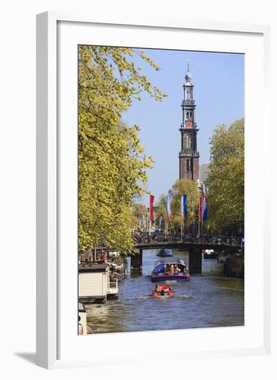 Westerkerk Church Tower by Prinsengracht Canal, Amsterdam, Netherlands, Europe-Amanda Hall-Framed Photographic Print