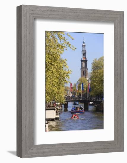 Westerkerk Church Tower by Prinsengracht Canal, Amsterdam, Netherlands, Europe-Amanda Hall-Framed Photographic Print