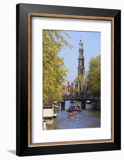 Westerkerk Church Tower by Prinsengracht Canal, Amsterdam, Netherlands, Europe-Amanda Hall-Framed Photographic Print