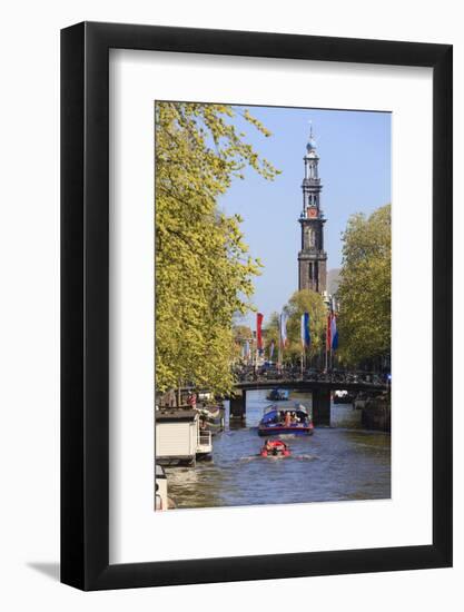 Westerkerk Church Tower by Prinsengracht Canal, Amsterdam, Netherlands, Europe-Amanda Hall-Framed Photographic Print