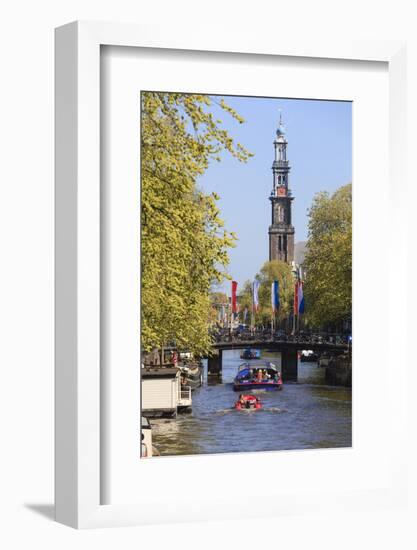 Westerkerk Church Tower by Prinsengracht Canal, Amsterdam, Netherlands, Europe-Amanda Hall-Framed Photographic Print