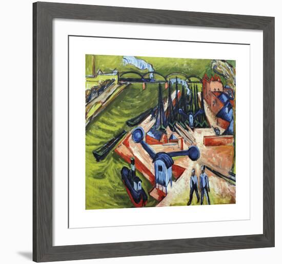 Western Harbour in Frankfurt am Main-Ernst Ludwig Kirchner-Framed Premium Giclee Print