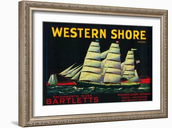 Western Shore Pear Crate Label - Hood, CA-Lantern Press-Framed Art Print