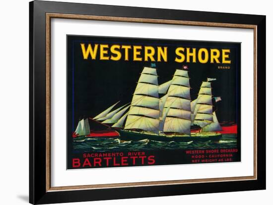 Western Shore Pear Crate Label - Hood, CA-Lantern Press-Framed Art Print