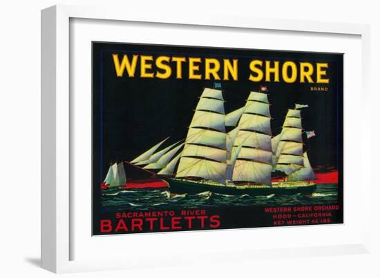 Western Shore Pear Crate Label - Hood, CA-Lantern Press-Framed Art Print