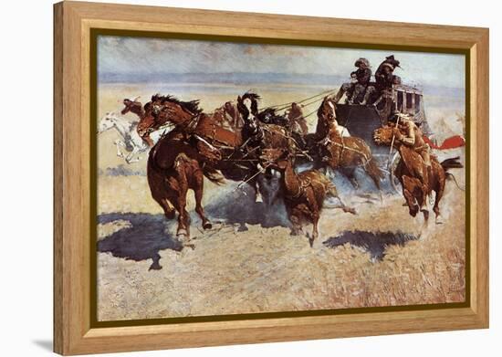 Western Stagecoach Fighting Off Native Americans on the Plains-null-Framed Premier Image Canvas