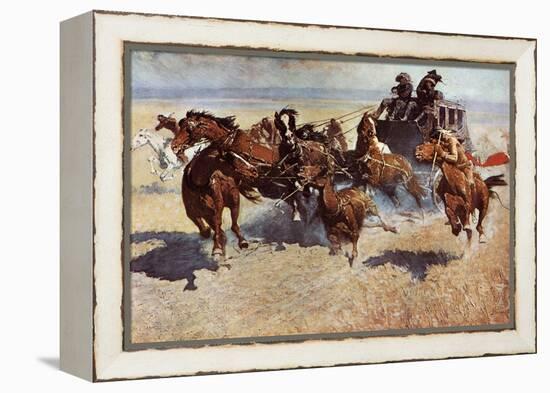 Western Stagecoach Fighting Off Native Americans on the Plains-null-Framed Premier Image Canvas