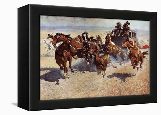 Western Stagecoach Fighting Off Native Americans on the Plains-null-Framed Premier Image Canvas