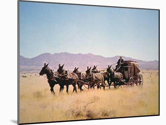 Western Stagecoach Pulled by a Six Mule Team-null-Mounted Giclee Print