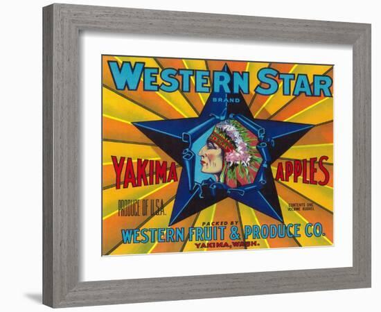 Western Star Apple Label - Yakima, WA-Lantern Press-Framed Art Print