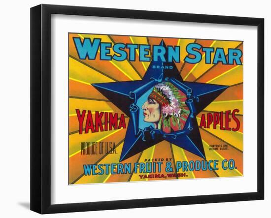 Western Star Apple Label - Yakima, WA-Lantern Press-Framed Art Print