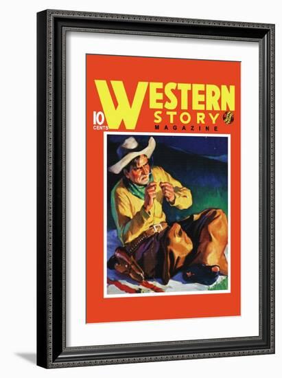 Western Story Magazine: by the Fire-null-Framed Art Print