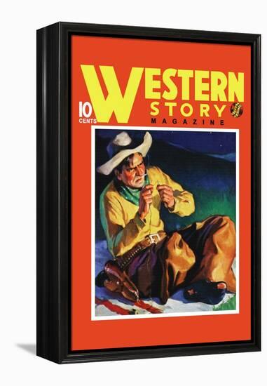 Western Story Magazine: by the Fire-null-Framed Stretched Canvas