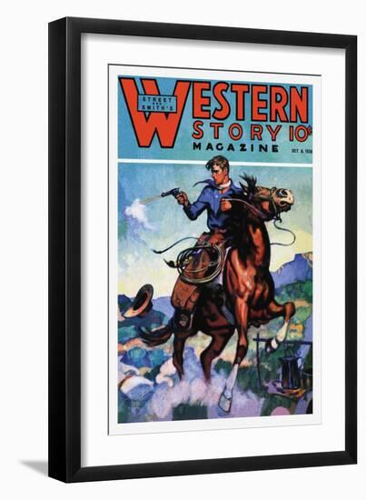 Western Story Magazine: Gunning 'Em Down-null-Framed Art Print