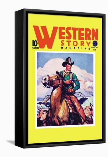 Western Story Magazine: The Cowboy's Hand-null-Framed Stretched Canvas