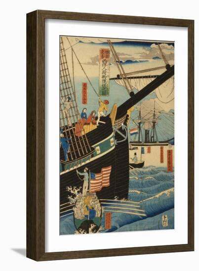 Western Traders at Yokohama Transporting Cargo and Passengers, 1861-Utagawa Sadahide-Framed Giclee Print