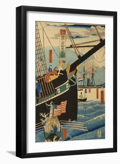 Western Traders at Yokohama Transporting Cargo and Passengers, 1861-Utagawa Sadahide-Framed Giclee Print