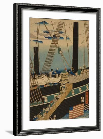 Western Traders Loading Cargo in Yokohama, 1861-Utagawa Sadahide-Framed Giclee Print