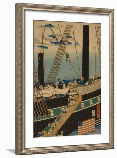 Western Traders Loading Cargo in Yokohama, 1861-Utagawa Sadahide-Framed Giclee Print