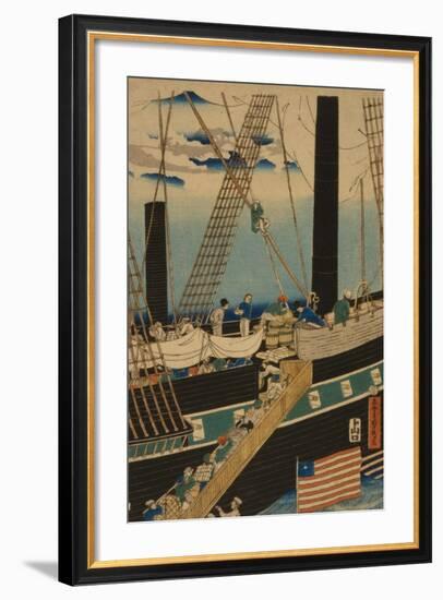 Western Traders Loading Cargo in Yokohama, 1861-Utagawa Sadahide-Framed Giclee Print