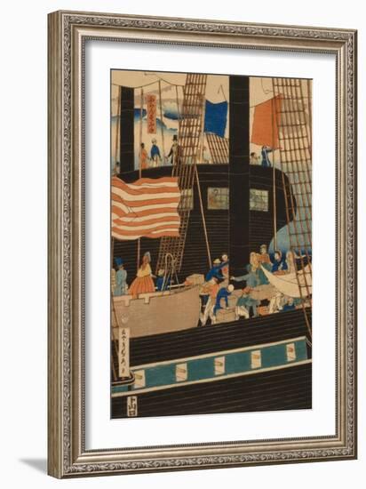 Western Traders Loading Cargo in Yokohama (Yokohama Ko?Eki Seiyo?Jin Nimotsu Unso? No Zu)-Sadahide Utagawa-Framed Art Print