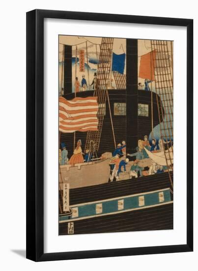 Western Traders Loading Cargo in Yokohama (Yokohama Ko?Eki Seiyo?Jin Nimotsu Unso? No Zu)-Sadahide Utagawa-Framed Art Print