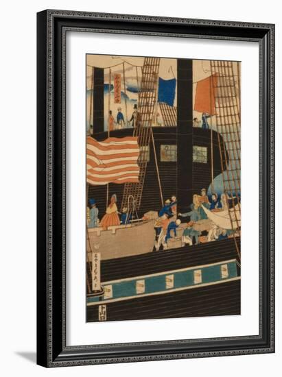 Western Traders Loading Cargo in Yokohama (Yokohama Ko?Eki Seiyo?Jin Nimotsu Unso? No Zu)-Sadahide Utagawa-Framed Art Print