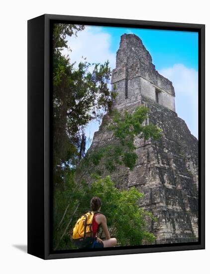 Western Traveler with Temple I, Tikal Ruins, Guatemala-Keren Su-Framed Premier Image Canvas