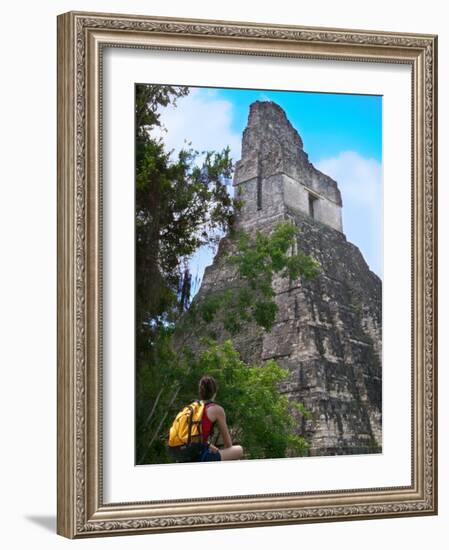 Western Traveler with Temple I, Tikal Ruins, Guatemala-Keren Su-Framed Photographic Print