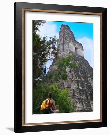 Western Traveler with Temple I, Tikal Ruins, Guatemala-Keren Su-Framed Photographic Print