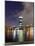 Westhafen Tower in the Direction of Banking District at Night, Frankfurt, Hessen, Germany, Europe-Axel Schmies-Mounted Photographic Print