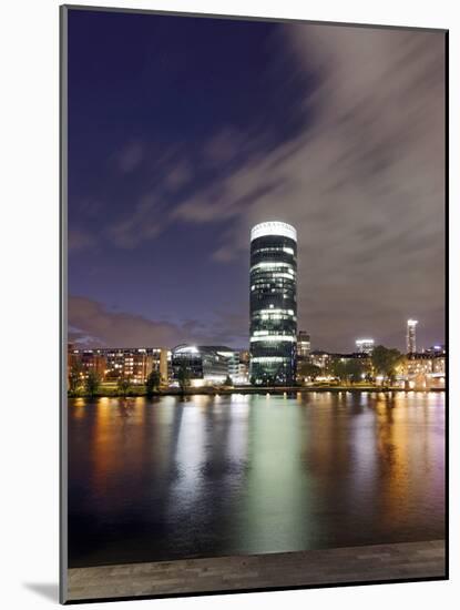 Westhafen Tower in the Direction of Banking District at Night, Frankfurt, Hessen, Germany, Europe-Axel Schmies-Mounted Photographic Print