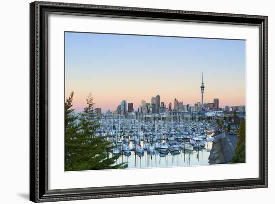 Westhaven Marina and City Skyline Illuminated at Sunset-Doug Pearson-Framed Photographic Print