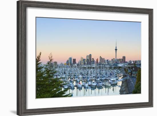 Westhaven Marina and City Skyline Illuminated at Sunset-Doug Pearson-Framed Photographic Print