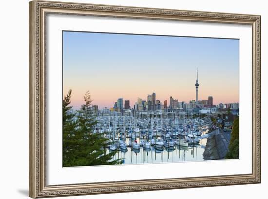 Westhaven Marina and City Skyline Illuminated at Sunset-Doug Pearson-Framed Photographic Print