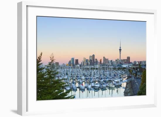 Westhaven Marina and City Skyline Illuminated at Sunset-Doug Pearson-Framed Photographic Print