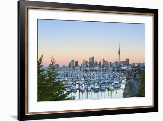 Westhaven Marina and City Skyline Illuminated at Sunset-Doug Pearson-Framed Photographic Print