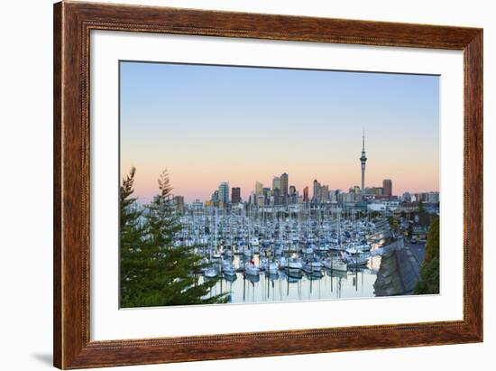 Westhaven Marina and City Skyline Illuminated at Sunset-Doug Pearson-Framed Photographic Print