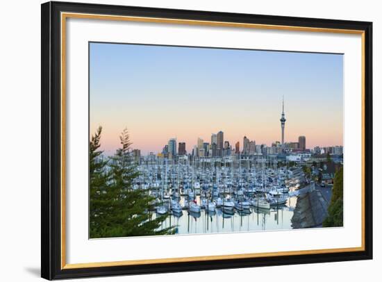 Westhaven Marina and City Skyline Illuminated at Sunset-Doug Pearson-Framed Photographic Print